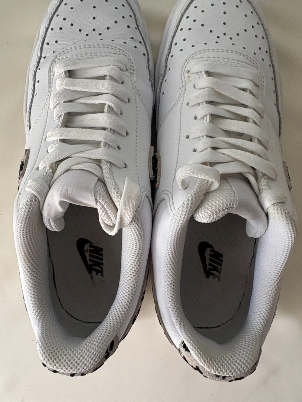 Nike Women's Court Vision Low White Sneakers with Leopard Swoosh